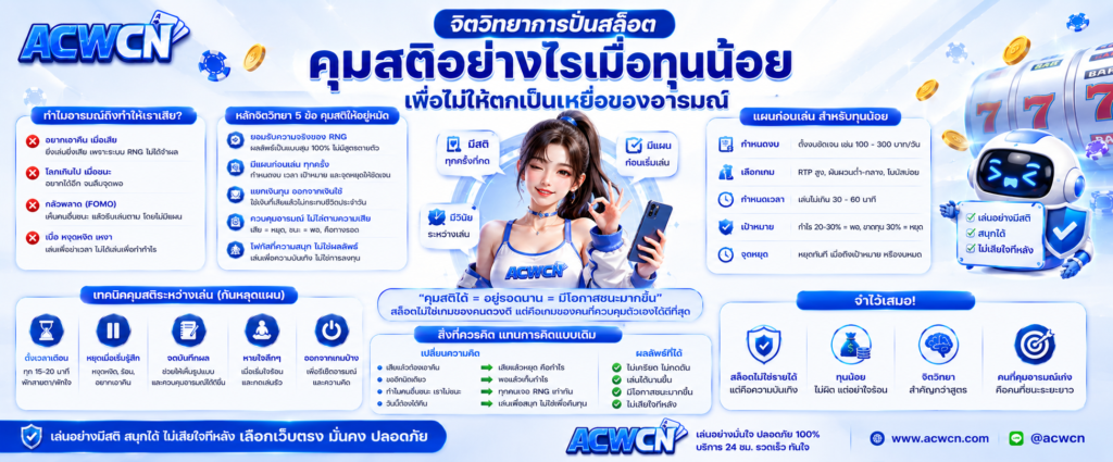 จิตวิทยาการปั่นสล็อต คุมสติอย่างไรเมื่อทุนน้อย เพื่อไม่ให้ตกเป็นเหยื่อของอารมณ์​