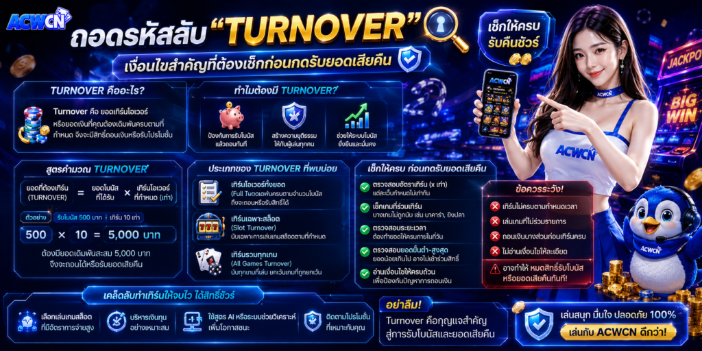 ถอดรหัสลับ Turnover เงื่อนไขสำคัญที่ต้องเช็กก่อนกดรับยอดเสียคืน​