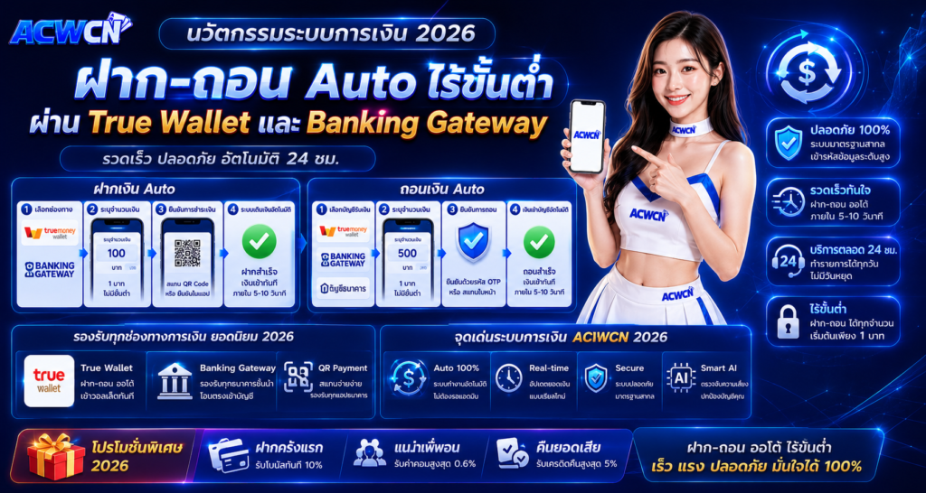 นวัตกรรมระบบการเงิน 2026 ฝาก-ถอน Auto ไร้ขั้นต่ำผ่าน True Wallet และ Banking Gateway​