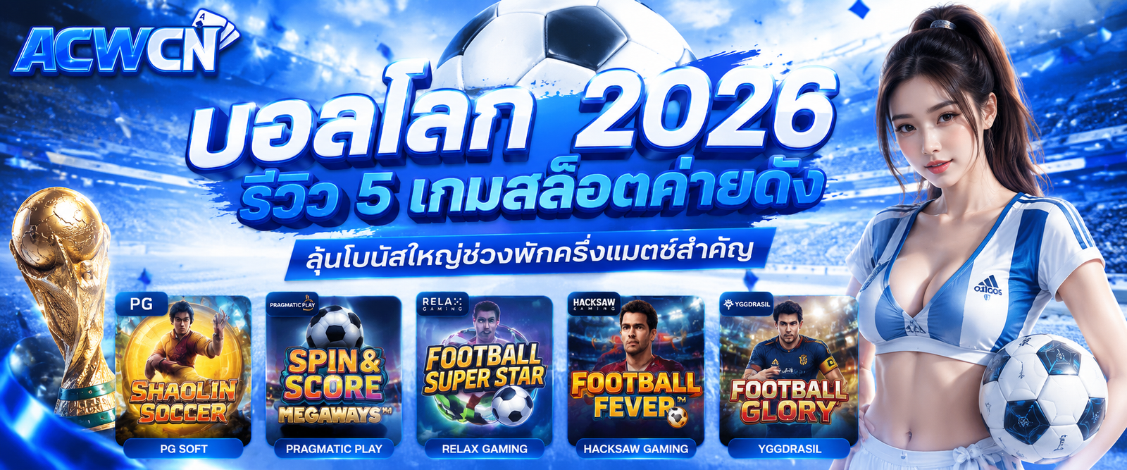 บอลโลก 2026 รีวิว 5 เกมสล็อตค่ายดัง ลุ้นโบนัสใหญ่ช่วงพักครึ่งแมตช์สำคัญ