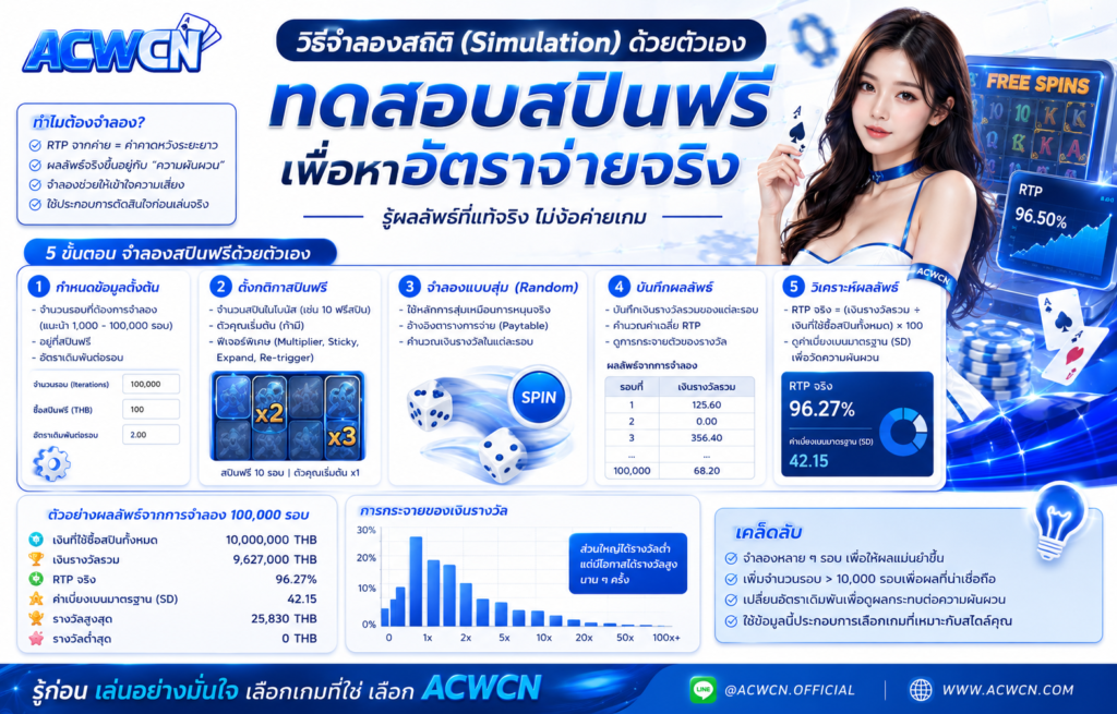วิธีจำลองสถิติ (Simulation) ด้วยตัวเอง ทดสอบสปินฟรีเพื่อหาอัตราจ่ายจริง​
