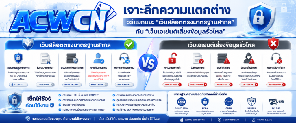 เจาะลึกความแตกต่าง วิธีแยกแยะ เว็บสล็อตตรงมาตรฐานสากล กับ เว็บเอเย่นต์เสี่ยงข้อมูลรั่วไหล