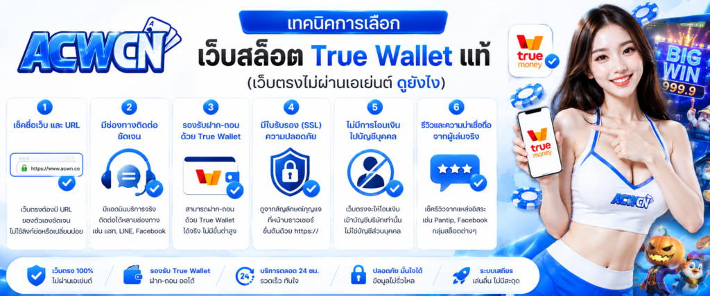 เทคนิคการเลือกเว็บสล็อต True Wallet แท้ (เว็บตรงไม่ผ่านเอเย่นต์ ดูยังไง)