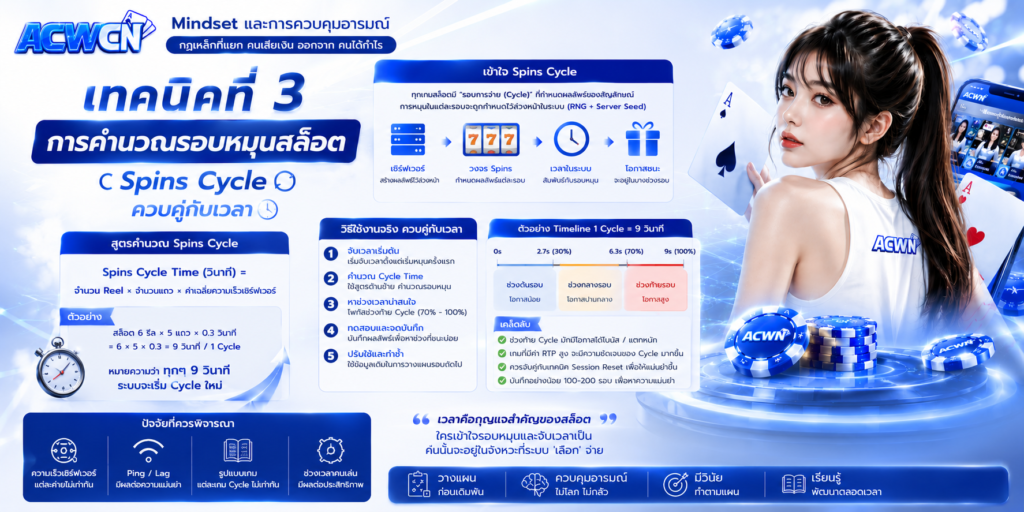 เทคนิคที่ 3 การคำนวณรอบหมุนสล็อต Spins Cycle ควบคู่กับเวลา​