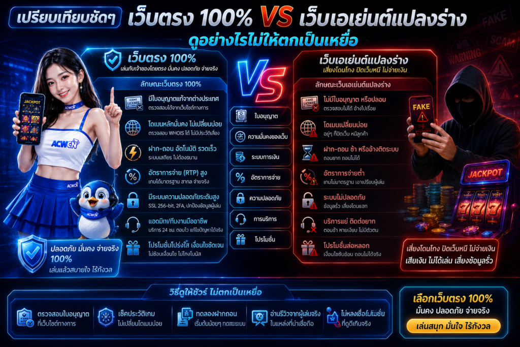 เปรียบเทียบชัดๆ เว็บตรง 100% VS เว็บเอเย่นต์แปลงร่าง ดูอย่างไรไม่ให้ตกเป็นเหยื่อ​