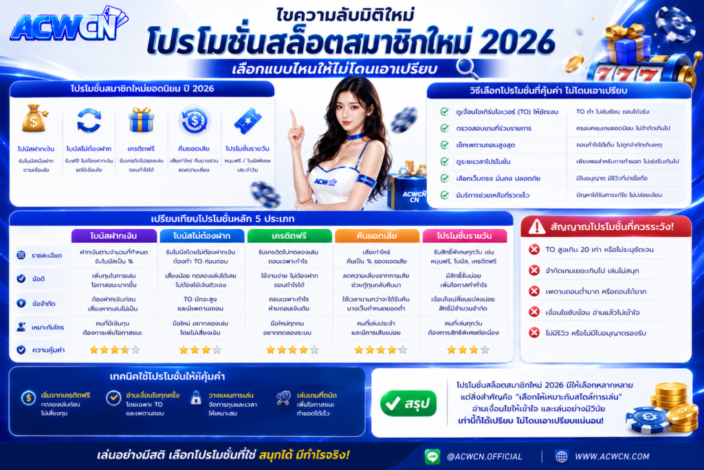 ไขความลับมิติใหม่ โปรโมชั่นสล็อตสมาชิกใหม่ 2026 เลือกแบบไหนให้ไม่โดนเอาเปรียบ​